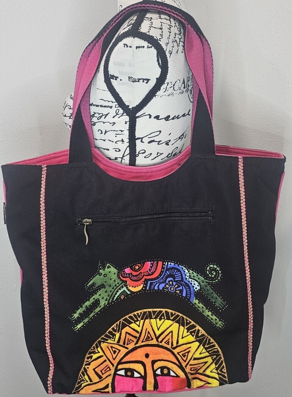 Laurel Burch Over The Sun Dogs Scoop Tote 19.5x13.5" Multicolor Cotton Canvas - Picture 2 of 11